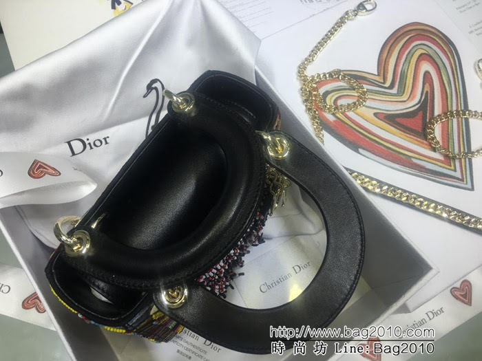 DIOR迪奧 Lady Dior 18FW 刺繡流蘇愛心款 原色小牛皮 袖珍手提包  zdo1379